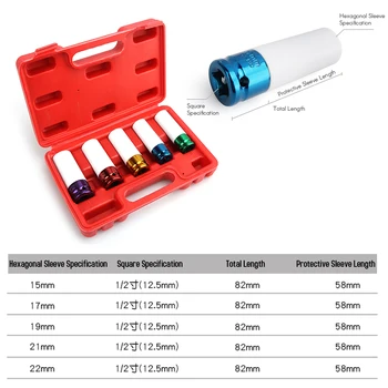 

Hot 5Pcs Wheel Nut Socket Thin Wall Deep Impact Socket Set 15mm 17mm 19mm 21mm 22mm Multicolor