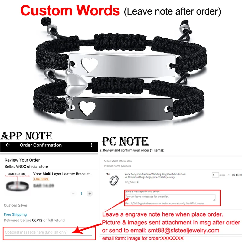VNOX Personalized Rope Bracelet - Adjustable Stainless Steel With Lava Stone, Inspirational Engraved Gift
