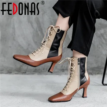 

FEDONAS Brand Mixed Colors Female Chelsea Boots Winter Qaulity Genuine Leather Women Ankle Boots Party Shoes Woman Strang Heels