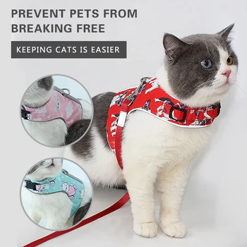 

Escape Proof Cat Vest Harness Leash Set Adjustable Reflective Harnesses Soft Breathable Chest Strap for Cats Puppy Pet Supplies