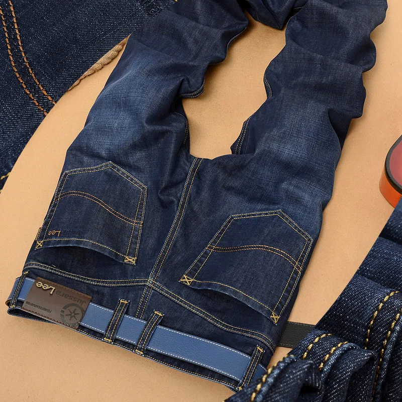 Jussara lee весенне-летние джинсы мужские прямые эластичные деловые облегающие Большие размеры свободные мужские длинные брюки