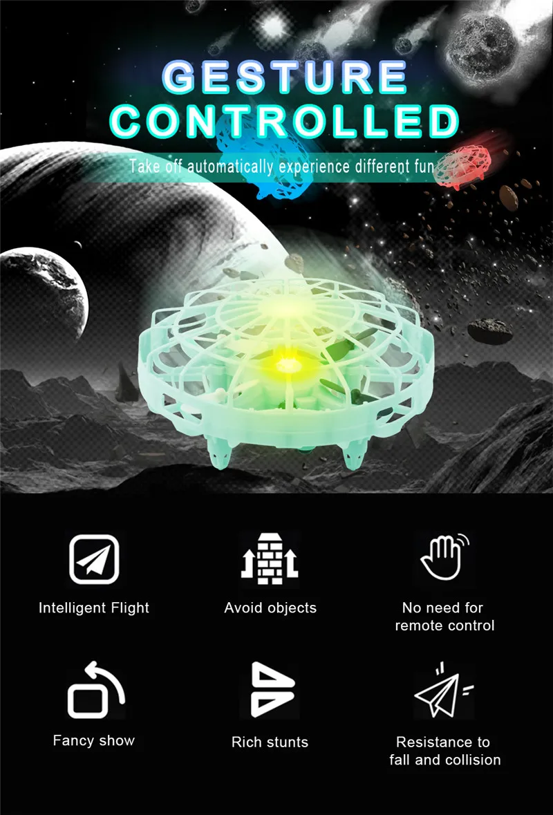 JDRC JD10  Mini Drone UFO Infrared Sensing Control Hand Aircraft Quadcopter Infraed Induction Intlligent Blue/Green RC Kid Toy