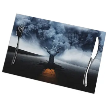 

Tableware Pad Placemats 6 PcsTable Mat Non-Slip Zombie Hand Rising Out Of Highway Placemats for Dining Table