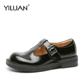 

New Ladies Lace-Up Shoes Low-heels Soft Flats Mary Jane Leather Casual Shoes Women Slip On Single Shoes For Women Oxford Shoes