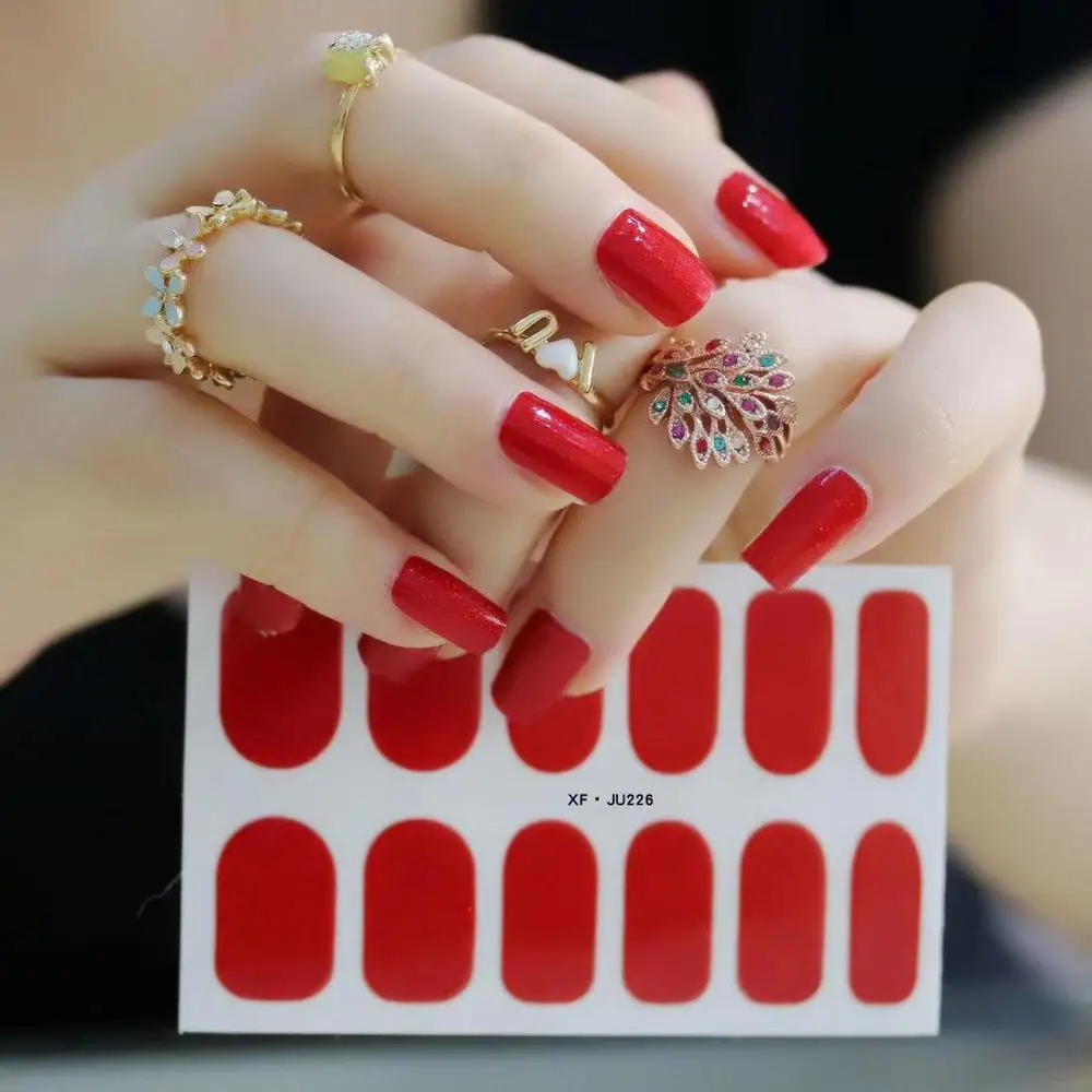 

Lamemoria 12 Tips/Sheet Beauty Nails Stickers Heart Glitter Nail Wraps Multicolor Nail Art Full Stickers Adhesive Tips Manicure
