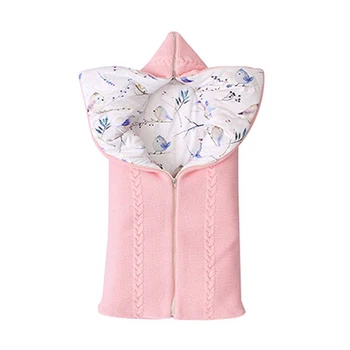 

Winter Boys Girls Zipper Closure Stroller Wrap Acrylic Fiber Home Sleeping Bag With Hat Soft Swaddle Blanket For 0-3 Month Baby