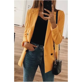 

2019 Women Blazer Elegant Buttons Design Fashion Office Lady Solid Color Long Sleeve Suit Coat Autumn Winter Outerwear Tops