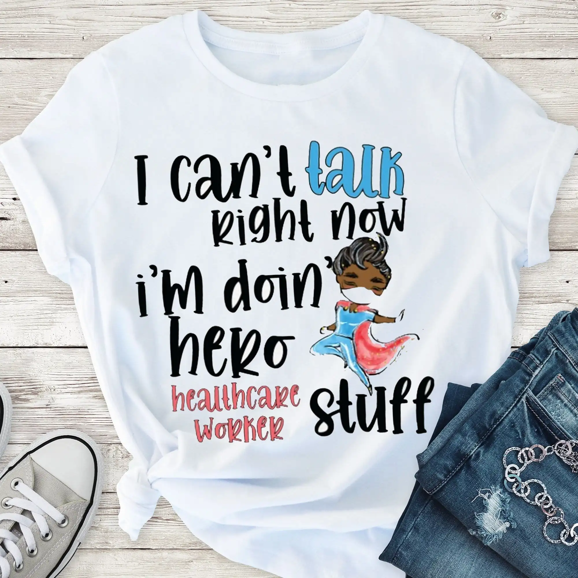 Healthcare Worker Print Haruku Women T-shirt Basic O-collar Short Casual Ladies Sleeved Super Nurse Tops Tee,Drop Ship898_voghion.com