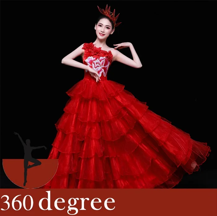 Танцевальный Костюм для фламенко, Современная сценическая одежда, широкая юбка испанское фламенко, платье, открывающая юбку Bullfighting DL4210 - Цвет: 360 degree