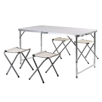 

5 Pcs/Set Modern Aluminum Lightweight Portable Spacesaving Outdoor Folding Luggage Table Seat Group 4 Foldable Stools+1 Table