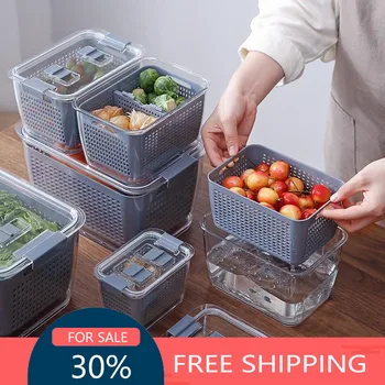 

Plastic Fresh-Keeping Storage Box Vegetable Preservation Tank Household Kitchen Refrigerator Multifunctional Containers With Lid