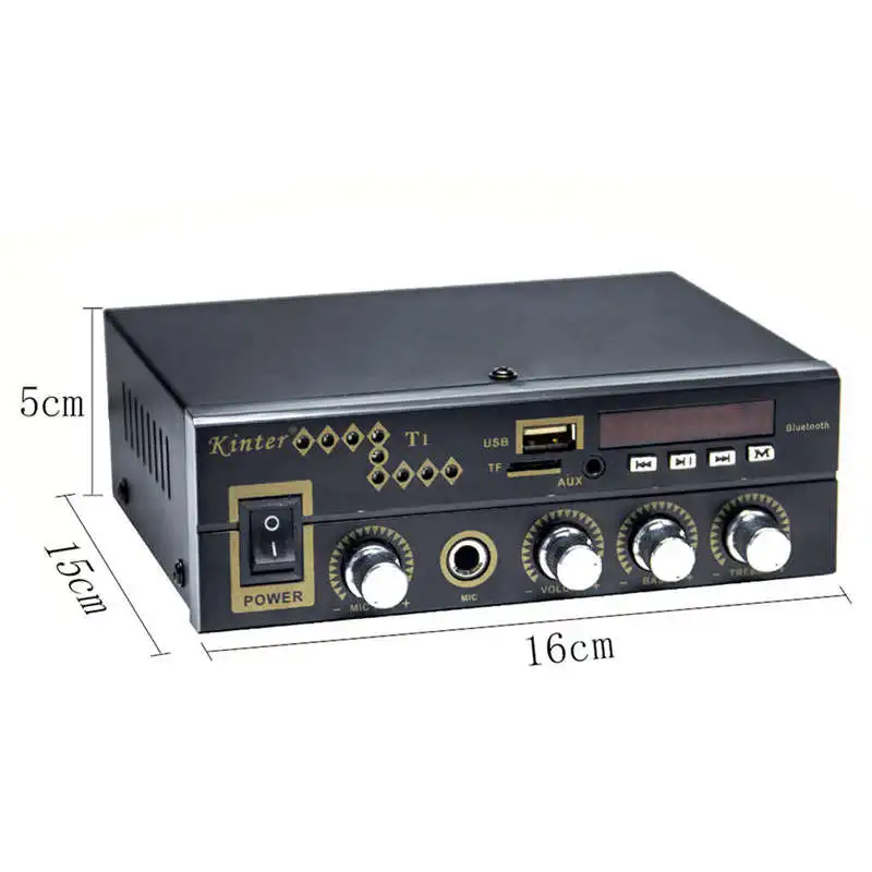 For Bluetooth T1 2 0CH Power Amplifier Audio With Microphone USB TF FM AUX Play Stereo Sound Control Bass Treble Volume