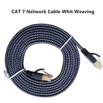 

RJ45 Network Cable Ethernet Cat7 10Gbps Braided Ethernet Shield SSTP RJ 45 Gold Plated Plug Flat Cat7 Patch Cord 10m 20m 30m 40m