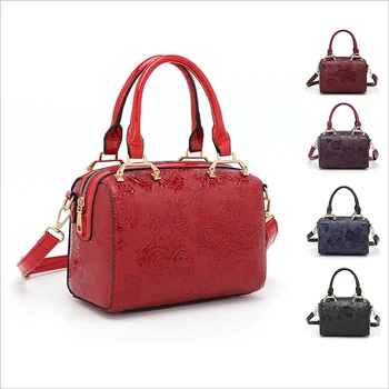 

Women tote bag flower embossed printed leather bags luxury ladies boston bags Retro female handbags small crossbody shoulder bag