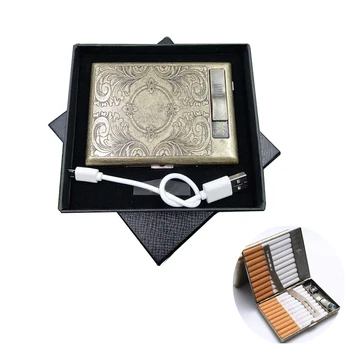 

Retro old-fashioned cigarette case portable men's ultra-thin multi-function cigarette case with USB charging lighter 20 cigarett