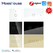 Tuya ZigBee Wall Touch Smart Light Switch With Neutral/No Neutral,No Capacitor Needed Smart Life/Tuya Works with Alexa,Google