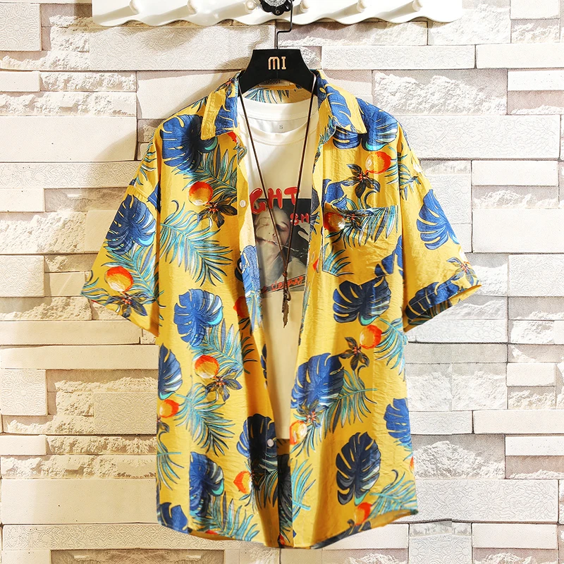 Бренд, летняя мужская пляжная рубашка с принтом, Модные свободные повседневные рубашки с коротким рукавом и цветочным принтом, большие Азиатские размеры, M-4XL, 5XL, Гавайские - Цвет: ASIAN SIZE C531 B
