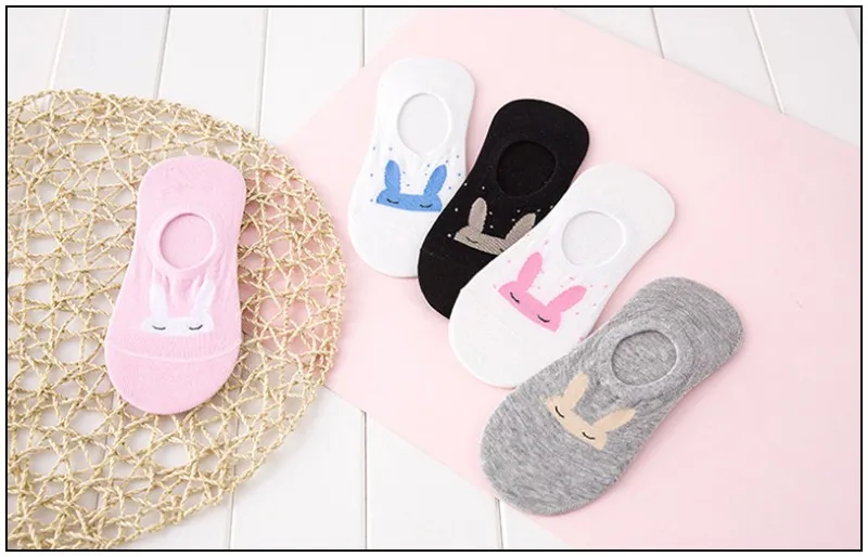 5Pair/lot=10pieces Summer Cute Ears Cartoon Socks Invisible Ladies Cotton Non-Slip Silicone Womens Fashion Socks