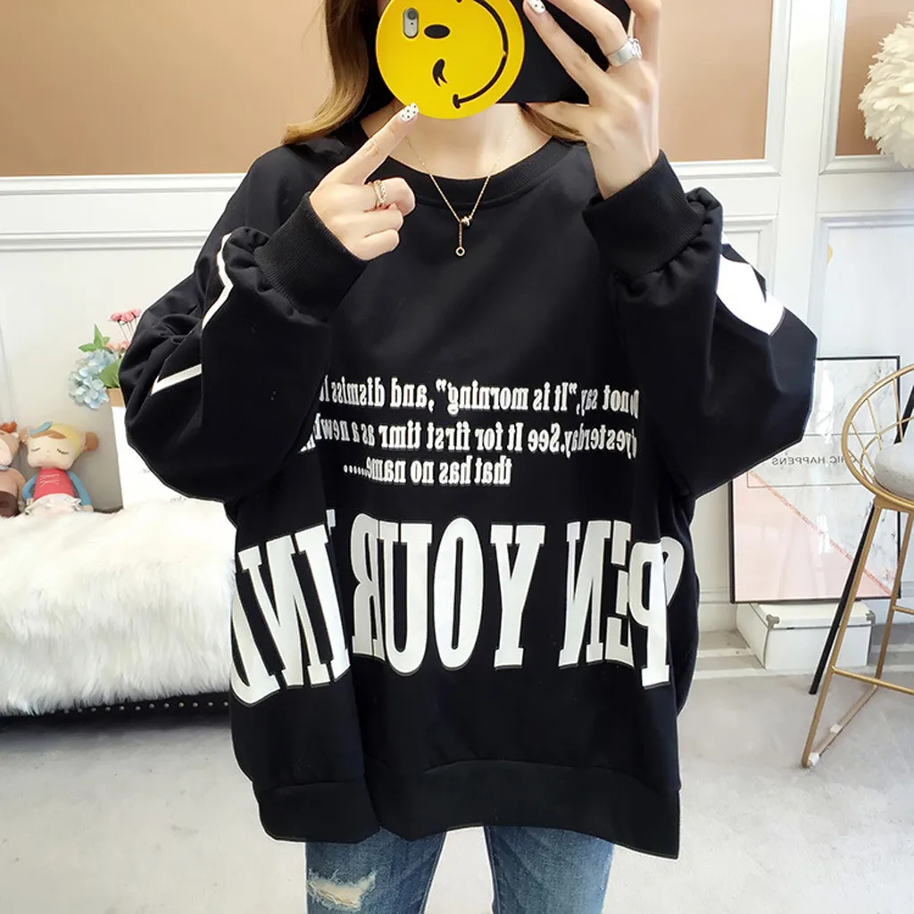 JAYCOSIN, Женский пуловер, Harajuku, с буквенным принтом, одежда, модная рубашка, простая женская уличная толстовка, хип-хоп, свободные топы, одежда