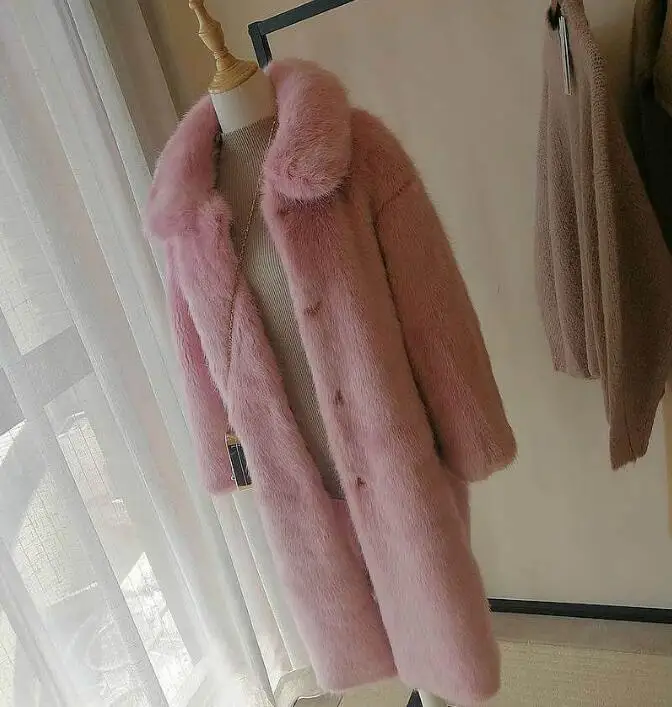 Зимняя куртка с длинным ворсом искусственное пальто из лисьего меха розовая винтажная Женская куртка с длинным рукавом из искусственного меха длинная верхняя одежда