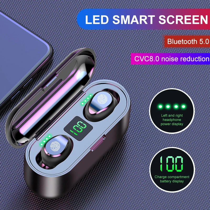Smart Bluetooth Earphone 5 0 Wireless Headset sport Headphone Stereo Bass In Ear Earbuds with intelligent charing case cover