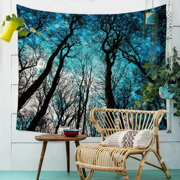 

Night Sky Forest Psychedelic Tapestry Mandala Wall Hanging Royal Blue Hippie Wall Tapestry Home Decor Mint Yoga Mat