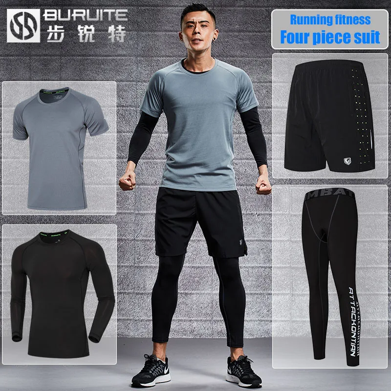 

Fitness suit men's tight fast dry suit gym running suit short sleeve sports suit autumn training suit