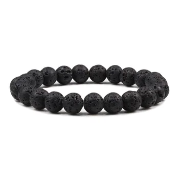 

8mm Natural Stone Beaded Bracelet Men's Black Lava Tiger Eye Wooden Beads Healing Bracelets Bangles For Women Men Yoga Jewelry