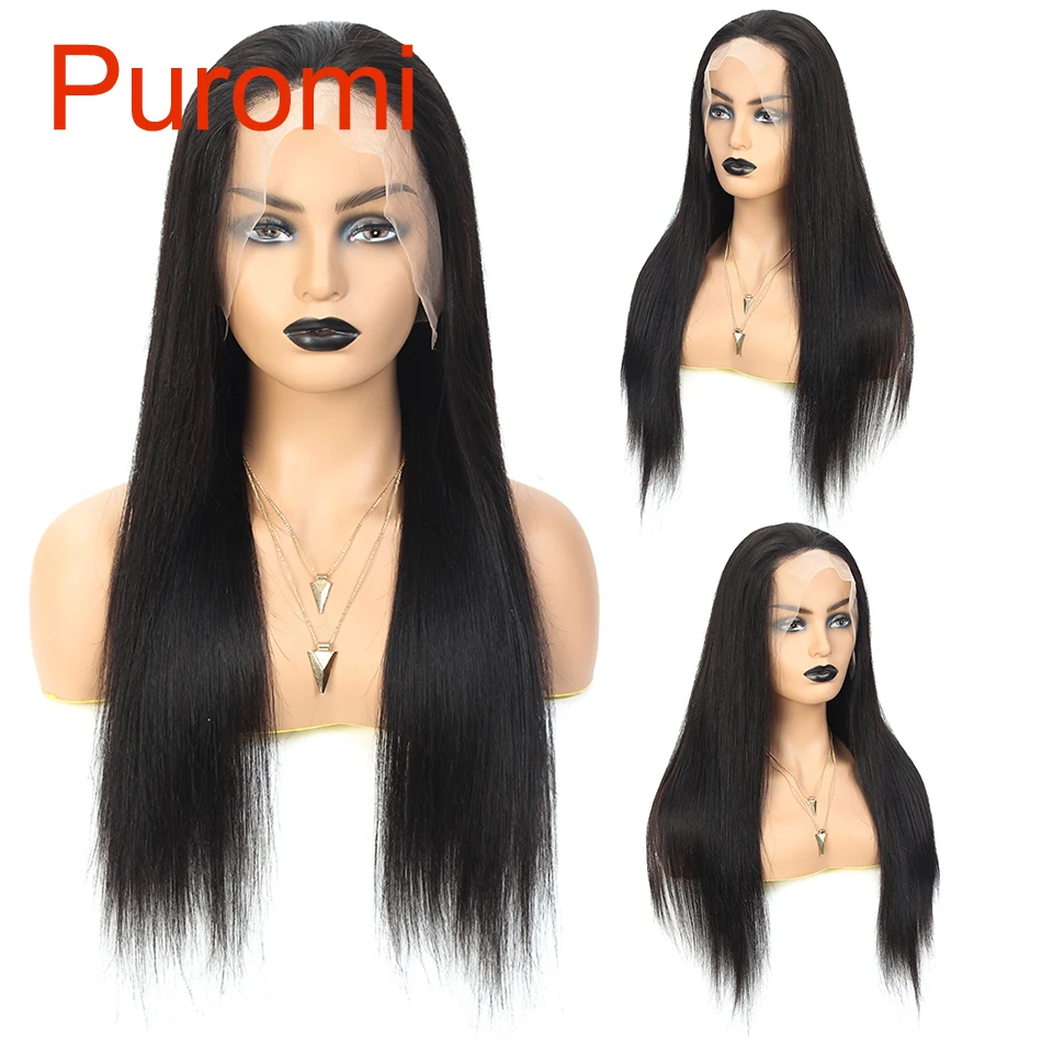 Puromi 360 кружевных фронтальных париков, 130% плотность, прямые человеческие волосы на шнурке, парики для черных женщин, волосы remy, бразильский парик на шнурке - Цвет: Естественный цвет