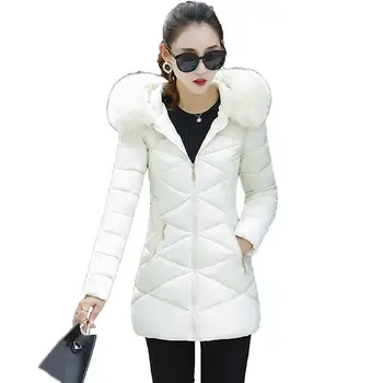 

Plus Size 3XL Women 2019 Winter Faux Fur Collar Long Down Parkas Hooded Warm Jacket Female Cotton Padded Coat Wadded Outwear T44