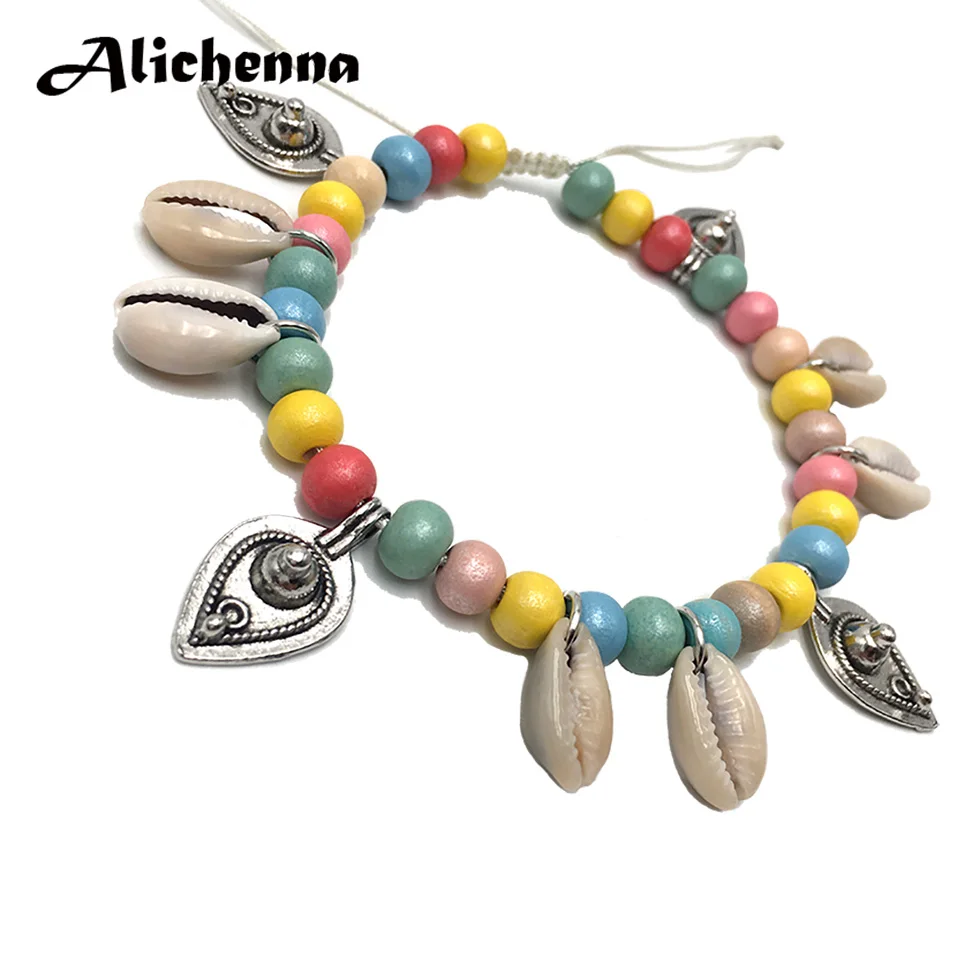 Богемные бижутерия для ног ножной браслет Boho Панк деревянные бусы ручной работы сплав оболочки заявление модные браслеты Подарки для женщин