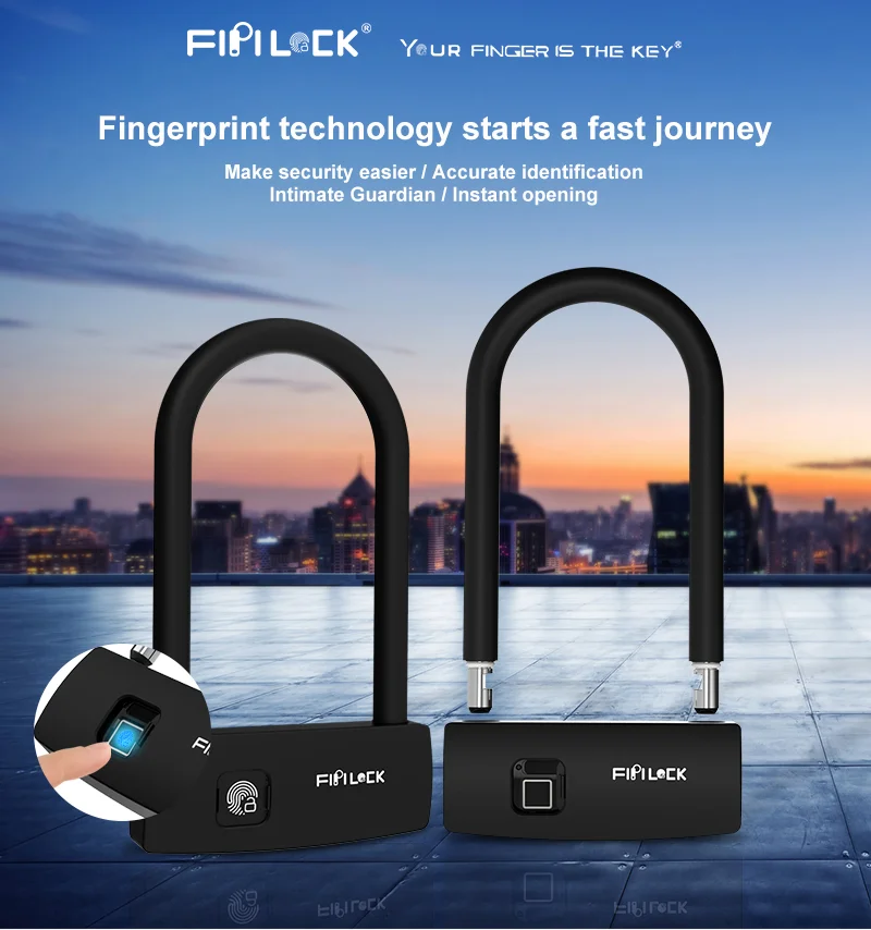Fingerprint Lock Smart Bike Locks Biometric Bicycle U with USB Rechargeable Waterproof IP65 Anti-Theft New | Спорт и развлечения