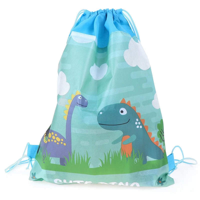 Non-woven Cartoon Cute Dinosaur Theme Decorate Fabric Baby Shower Drawstring Gifts Bags Birthday Party Boys Favors - Цвет: Флуоресцентный желтый