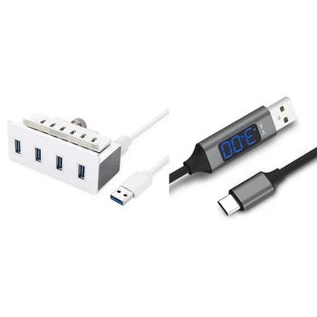 

HOT-1 Set Usb 3.0 Clamp Hub Premium Aluminium 4-Port Hub Of Clip Buckle & 1 Pcs Type-C Digital Data Line Fast Charge Line