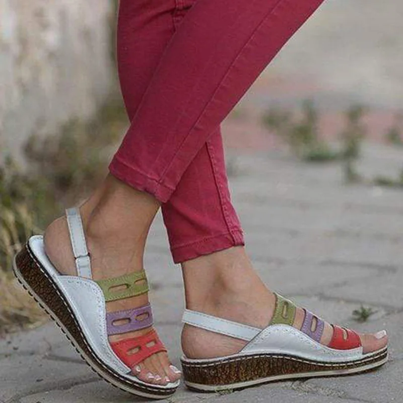 New Summer Women Sandals 3 Color Stitching Sandals Ladies Open Toe Casual Shoes Platform Wedge Slides Beach Women Shoes