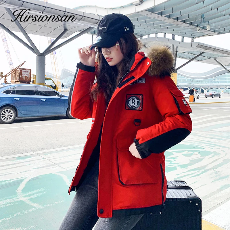 #*Cheap Hirsionsan Winter Coats Women Down Jacket Parka Patchwork Real Fur Collar Thicken Pocket Female Cold Protection Cotton Clothes