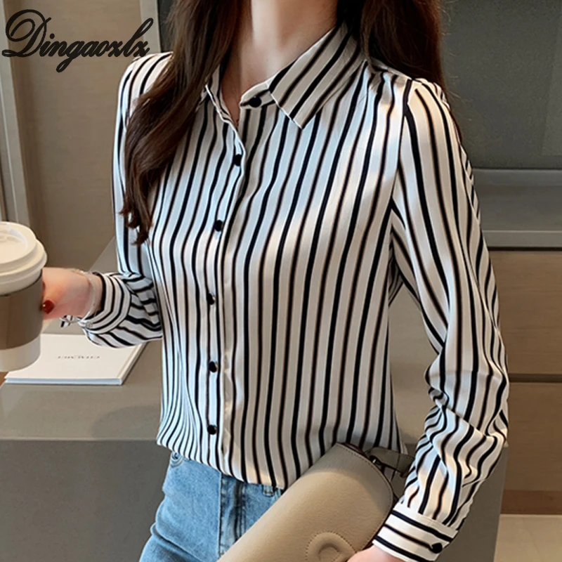 

Dingaozlz 2019 new korean fashion long sleeve chiffon blouse casual clothing chiffon OL shirt women tops casual clothing