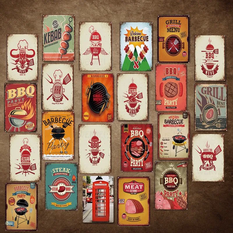 BBQ Vintage Metal Tin Sign Toilet Bar Beer Art Posters Home Decor Restaurant Coffee Cafe Wall Retro Sticker | Дом и сад