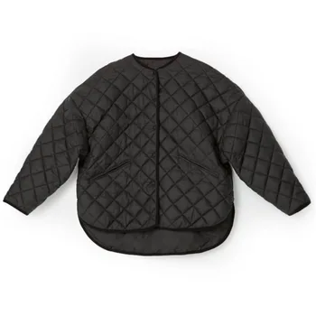 

Northern Europe 2020 Short Front And Long Back Profile Diamond Check Short Money Round Neck Button Cotton-padded