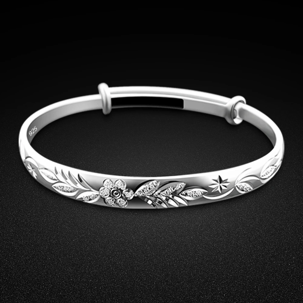 

Новый женский браслет из серебра 925 пробы с богемным узором резной браслет с бесплатной регулировкой Изящные Ювелирные изделия цельный серебряный браслет подарок