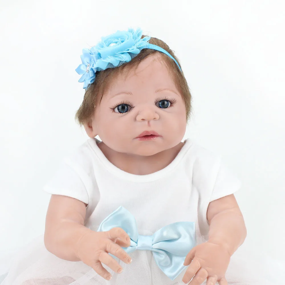 Кукла-игрушка для девочки 22 дюйма, виниловые куклы для девочек, детский синий платок, костюм из мягкого силикона 55 см, Boneca, подарок для новорожденного