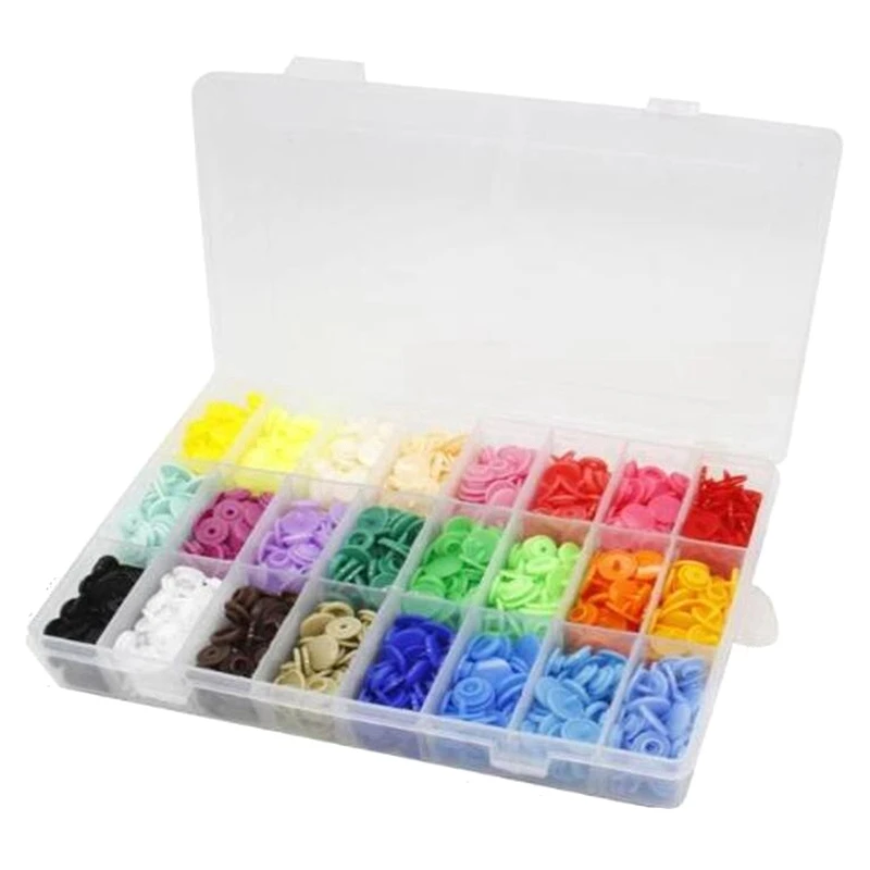 

Hot Sale 360Pcs 24 Colours T5 12Mm Round Plastic Snaps Button Fasteners Quilt Cover Sheet Button Garment for Baby Clothes Clips