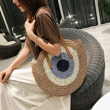 

Handmade Woven Beach Summer Round Tote Shoulder Straw Bag