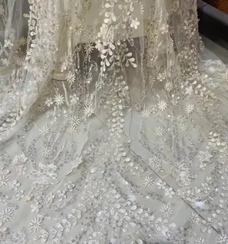 

2020 luxury Latest sequins beads embroidery lace fabric Top grade wedding gown dress lace fabric sequins lace 3D Lace for party