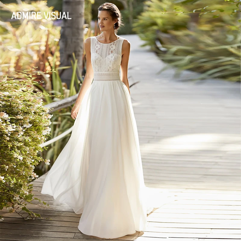 

Newest Wedding Dress For Bride A-Line Scoop Neckline Long Open-Back Custom Made Plus Size Bride Gown Vestidos De Novia