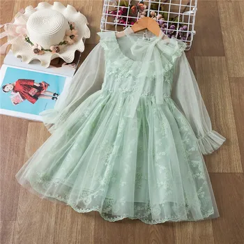 

Kids Dress For Girls Puff sleeve Lace Embroidery Princess Dresses Flower Bowknot Party Vestidos Gown Children Christmas Costume