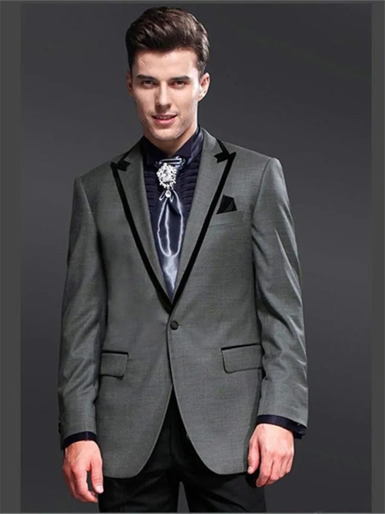 Мужской костюм Smolking Noivo Terno Slim Fit Easculino, вечерние костюмы для мужчин, серый пиджак, черные брюки, смокинги для жениха, вечерние костюмы