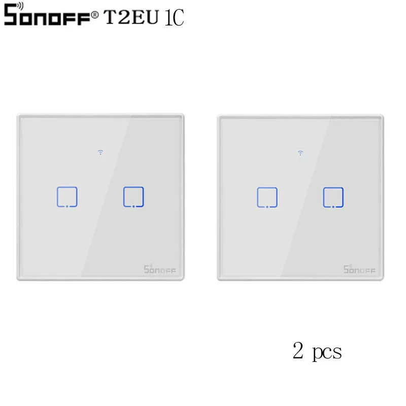 T2-EU-2C 2 pcs Sonoff T2 ЕС умный Wifi настенный сенсорный светильник-переключатель 1 комплект 2 банды WiFi/433 RF/APP пульт дистанционного управления Умный дом работа с Alexa - Комплект: T2-EU-2C 2 pcs
