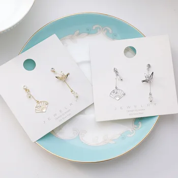 

New Fashion Asymmetric Thousands Of Paper Crane And Folding Fan Earrings Elegant Temperature Simple Style Oorbellen
