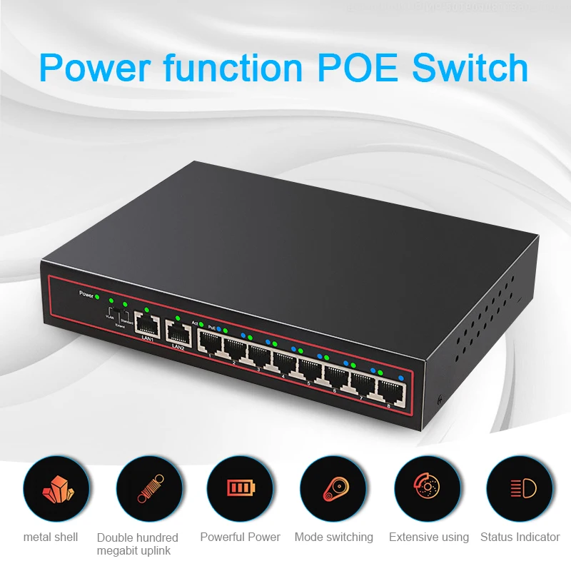 10 портов POE Ethernet коммутатор 48 в VLAN 10/100 Мбит/с IEEE 802,3 af/at сетевой коммутатор для CCTV IP камеры беспроводной AP 250 м Прямая поставка